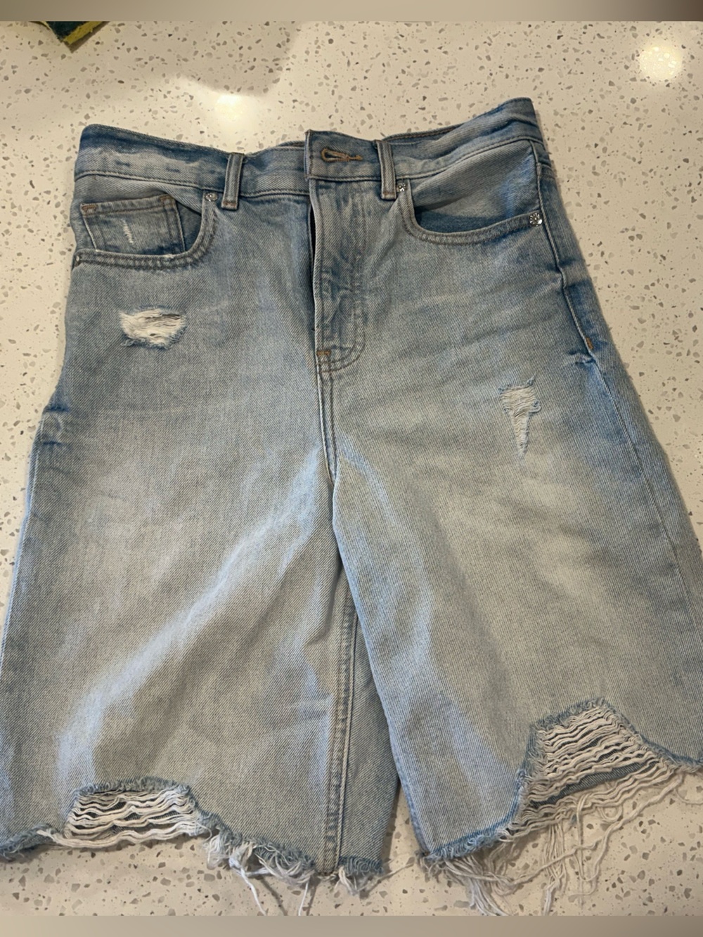 Express Light Wash Distressed Bermuda Denim Shorts